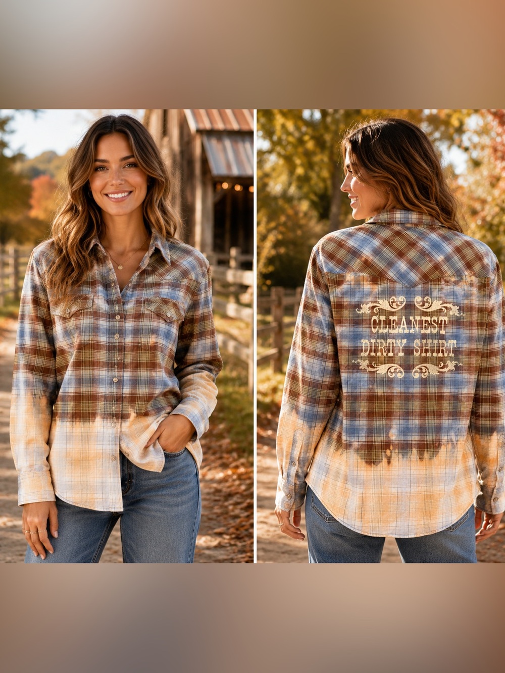 Rampage bleached flannel Long Sleeve Shirt - “Cleanest Dirty Shirt” graphic